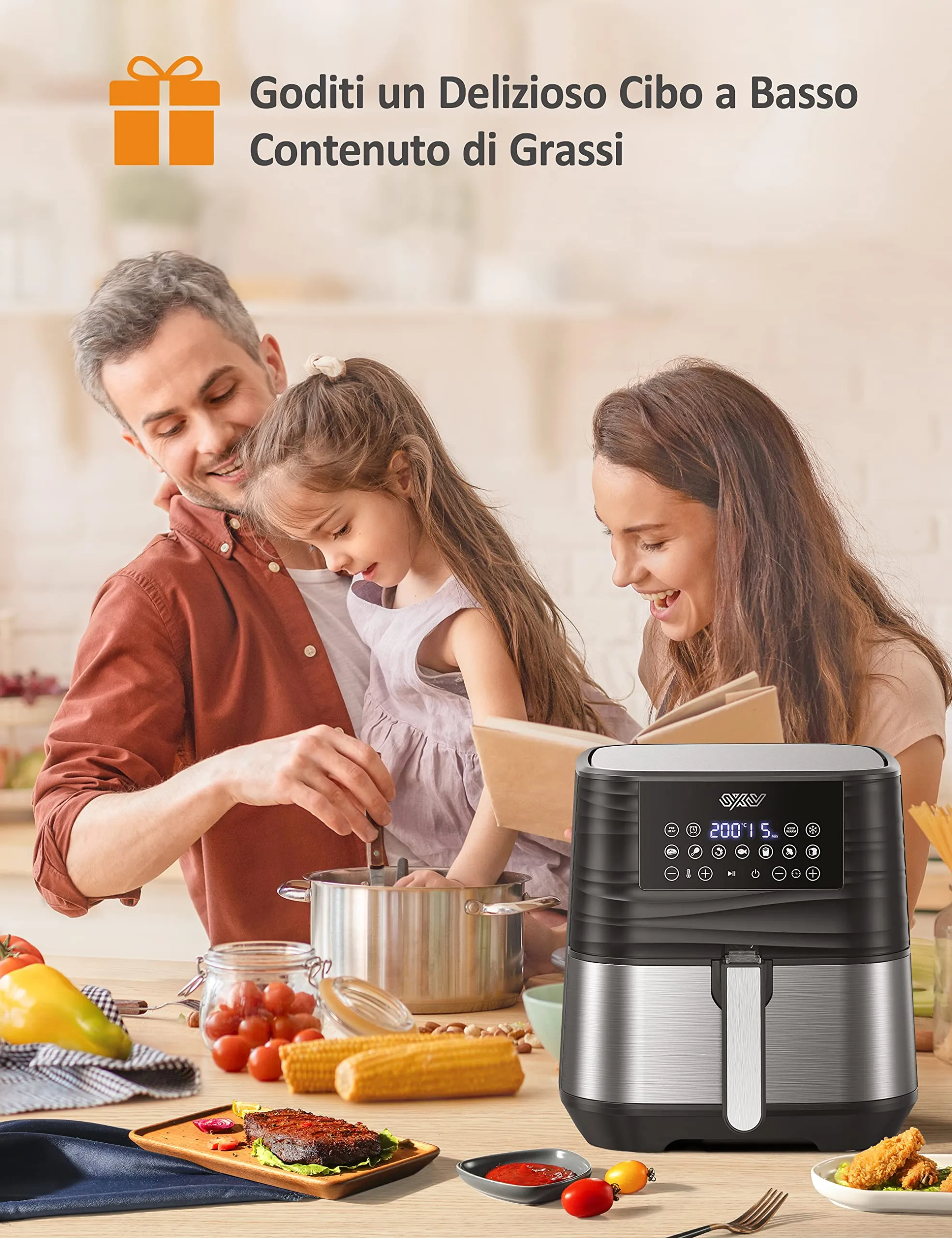 Innsky Friggitrice ad Aria 5,5 Litri, 1700W Friggitrice ad Aria Calda con 11 Programmi, Air Fryer con Funzione di Preriscaldamen