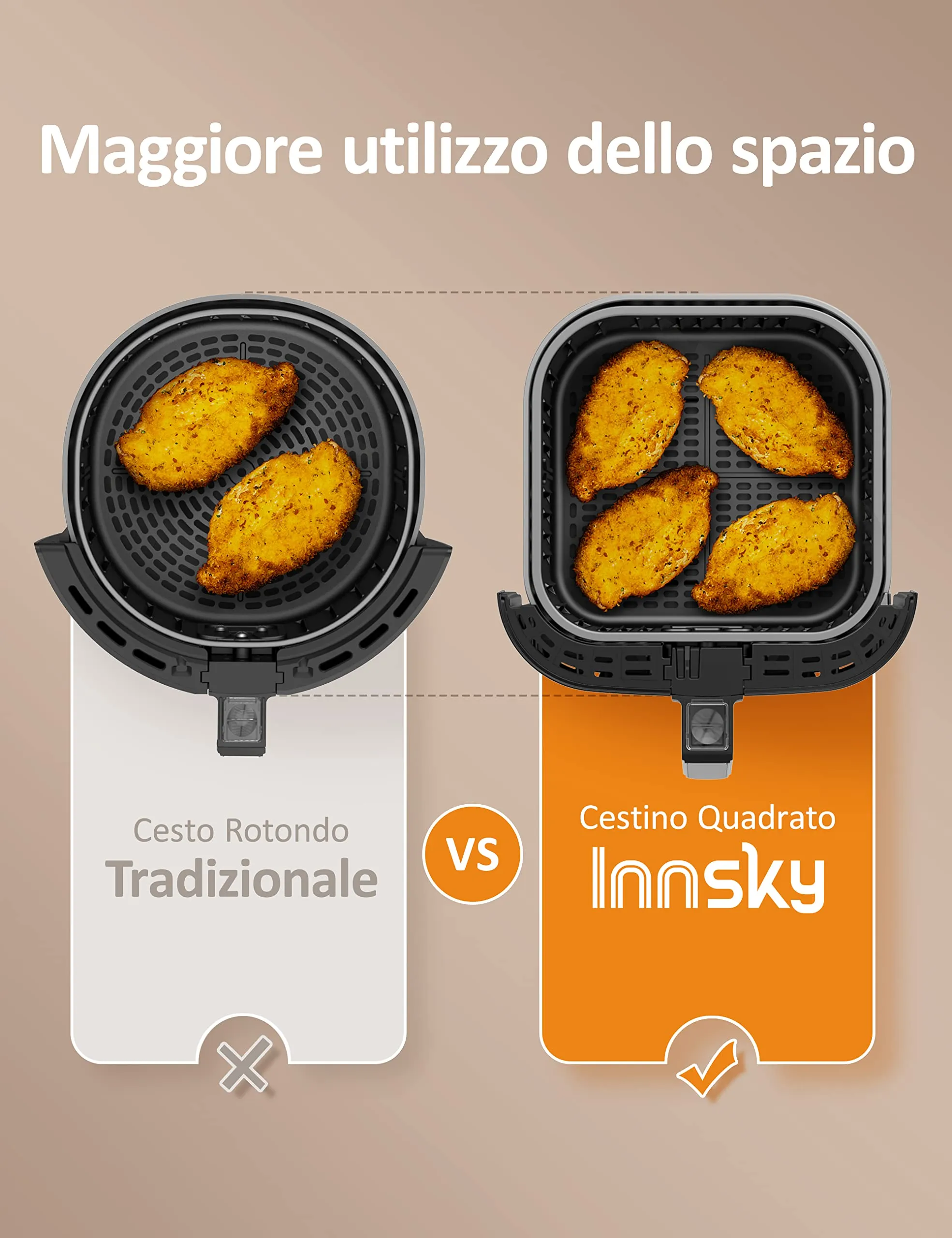 Innsky Friggitrice ad Aria 5,5 Litri, 1700W Friggitrice ad Aria Calda con 11 Programmi, Air Fryer con Funzione di Preriscaldamen