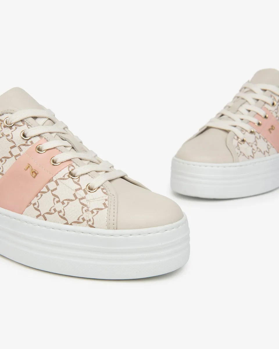 Nero Giardini E409956D sneakers donna in pelle e materiale tecnico milk